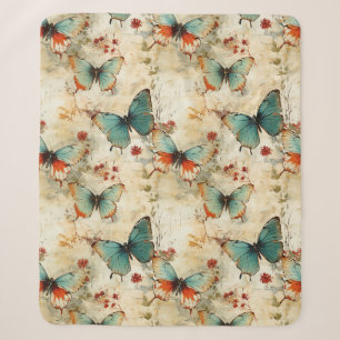 Manta Sherpa Jardín Floral de Mariposas Turquesa Soñador Cottag