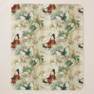 Manta Sherpa Jardín Floral de Mariposas Turquesa Soñador Cottag