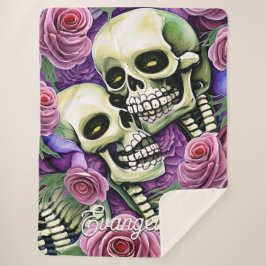Manta Sherpa Jardín Gótico Acuarela Floral Calavera