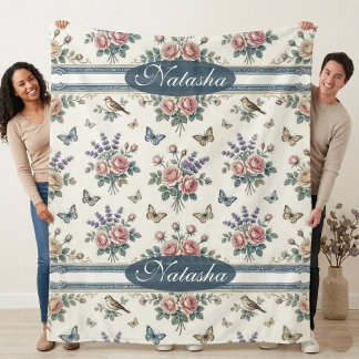 Manta Sherpa Jardín inglés victoriano vintage mariposa pájaros