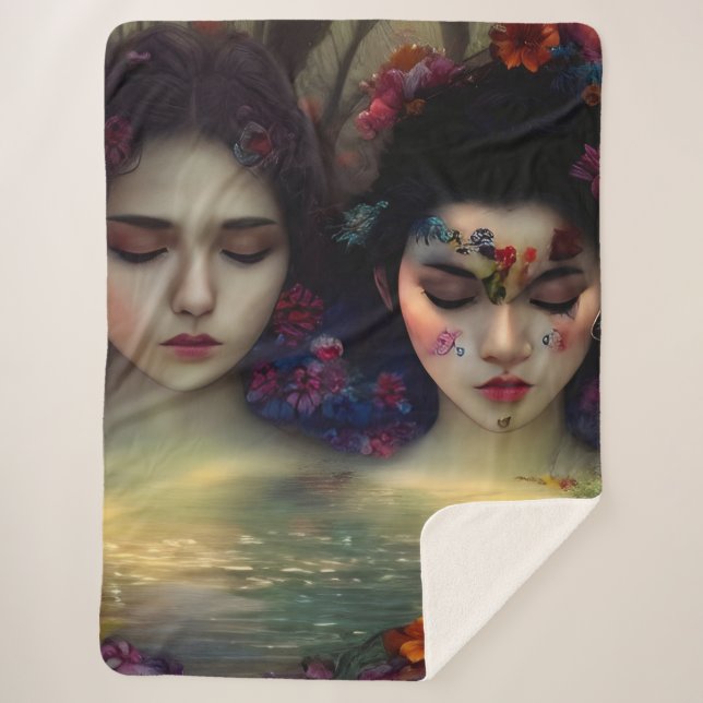 Manta Sherpa Jardín místico: Sueños Florales (Anverso)