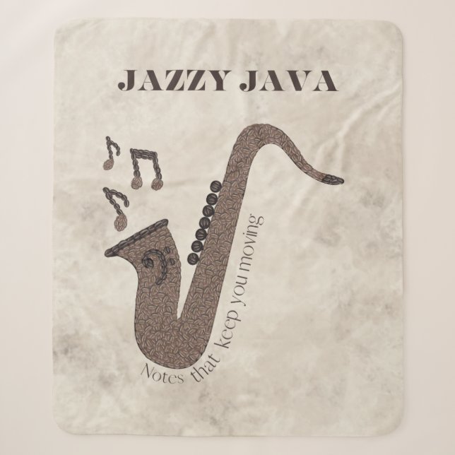 Manta Sherpa Jazzy Java-Grãos de Café-Saxofone- (Anverso)