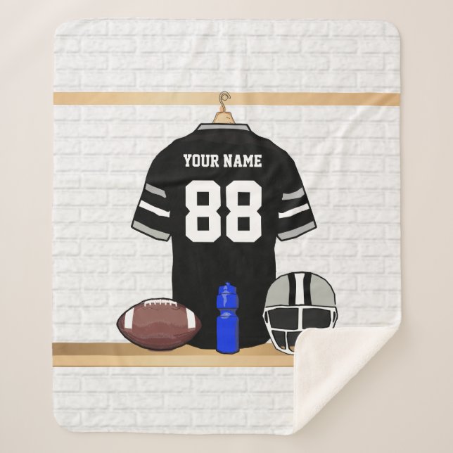 Manta Sherpa Jersey de Fútbol Gris Negro y Plateado Personaliza (Anverso)