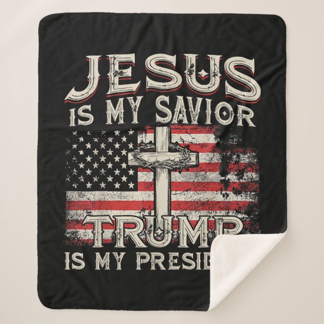 Manta Sherpa Jesús Es Mi Salvador Trump Es Mi Presidente Estado (Anverso)