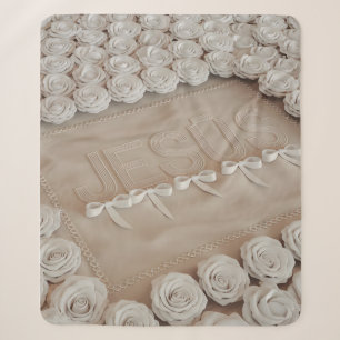 Manta Sherpa JESÚS Fleece & Sherpa Blanket - Rosas blancas y