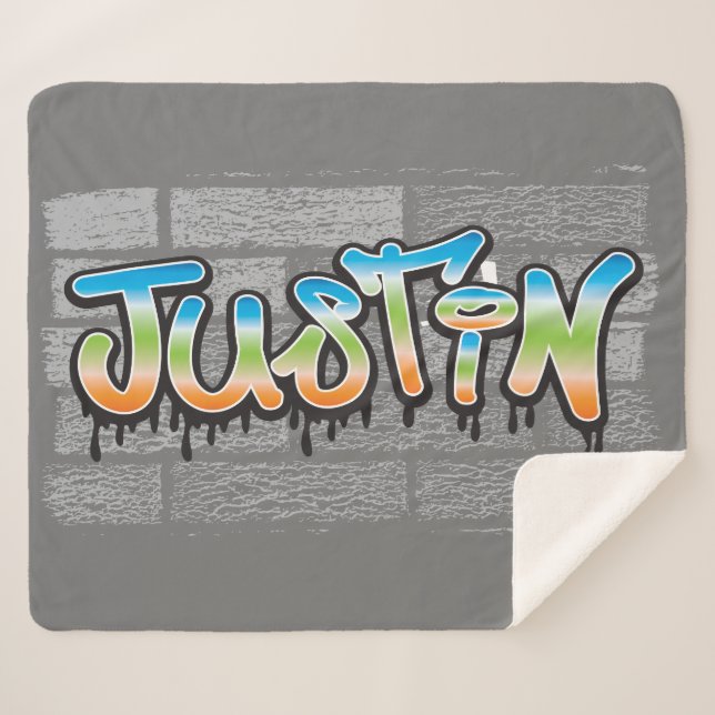 Manta Sherpa Justin Your Name Graffiti Logo Brick Wall Paint (Anverso (horizontal))