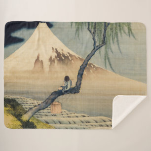 Manta Sherpa Katsushika Hokusai - Muchacho viendo el Monte Fuji