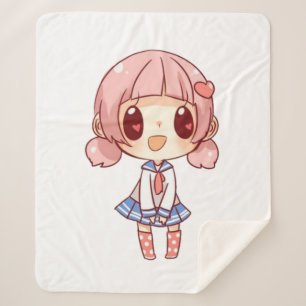 Manta Sherpa kawaii, anime, chica, solo, quién, ama, bocetos,