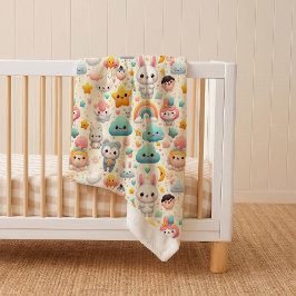 Manta Sherpa Kawaii Bunny Pastel Whimsical Cozy Sherpa Blanket
