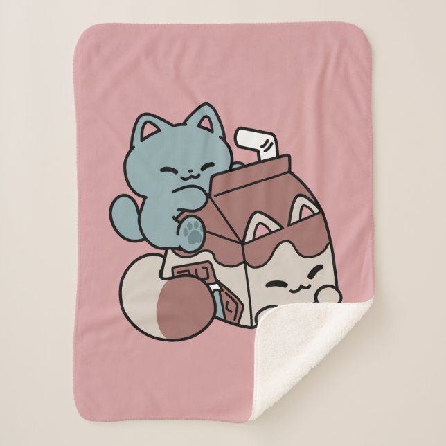 Manta Sherpa Kawaii Chocolate Milk Cat – Cozy Drink & Cuteness  (Anverso)