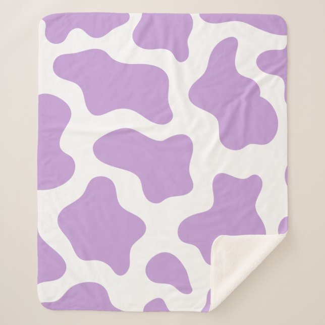 Manta Sherpa kawaii con estampado de vaca morado pastel (Anverso)