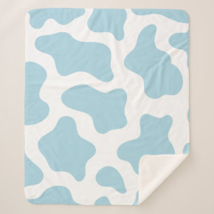 Manta Sherpa kawaii de impresión de vaca azul pastel