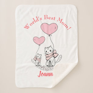 Manta Sherpa Kawaii Mom Cat & Kitten Personalizado