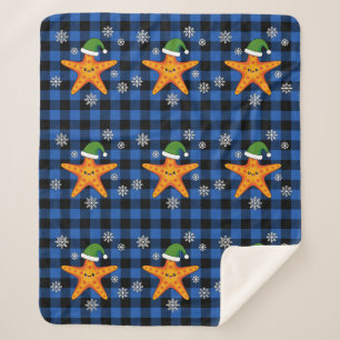 Manta Sherpa Kawaii Navidad Starfish en patrón de búfalo azul