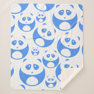 Manta Sherpa Kawaii Panda Baby Blue and White Pattern