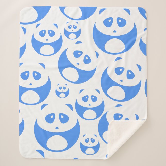 Manta Sherpa Kawaii Panda Baby Blue and White Pattern (Anverso)