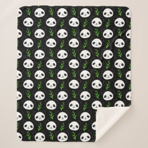 Manta Sherpa Kawaii Panda Pattern Bambú en verde blanco negro