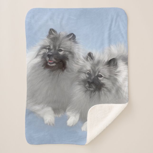 Manta Sherpa Keeshond Pair de Kees pintura animal original (Anverso)