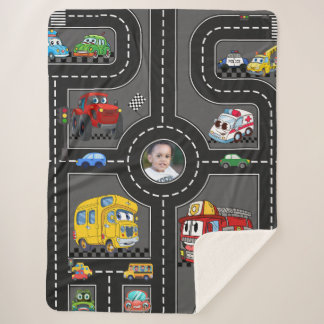 Manta Sherpa Kids Photo Road Map Cute Cartoon Vehicles Street