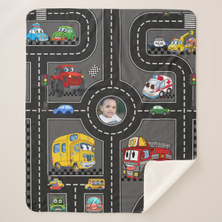 Manta Sherpa Kids Photo Road Map Cute Cartoon Vehicles Street