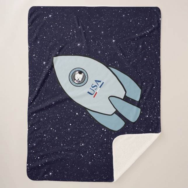 Manta Sherpa KiniArt Space Rocket Dog Westie Sherpa Blanket (Anverso)