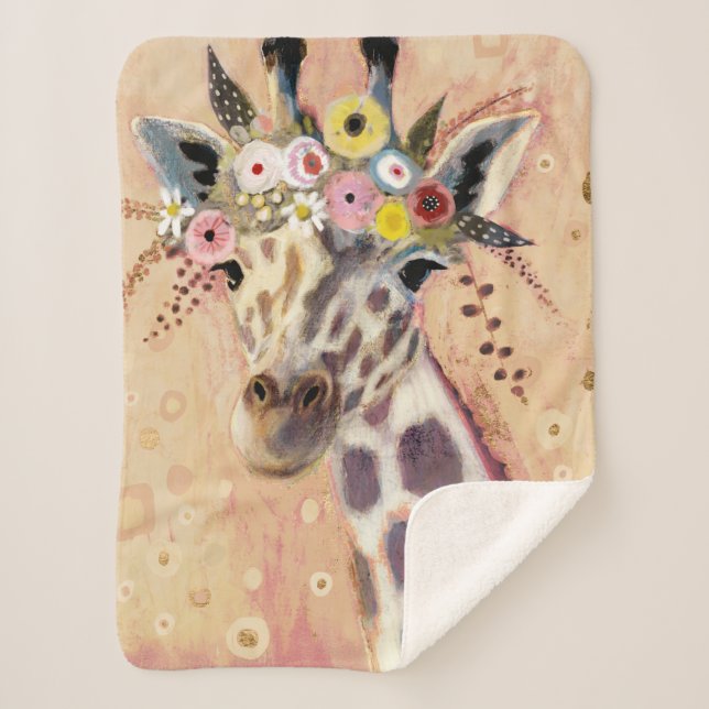 Manta Sherpa Klimt Giraffe | Adornadas En Flores (Anverso)