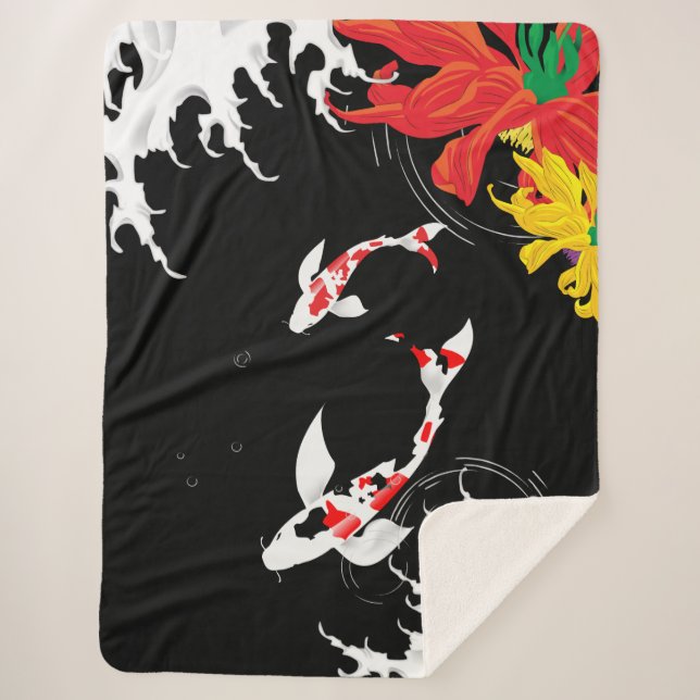 Manta Sherpa Koi Pond - black - Japanese Design Blanket (Anverso)