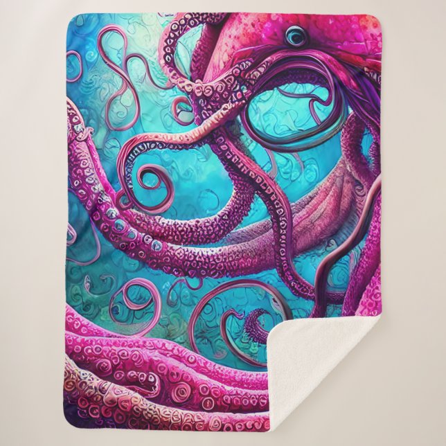 Manta Sherpa Kraken Tentacles Octopus rosa (Anverso)