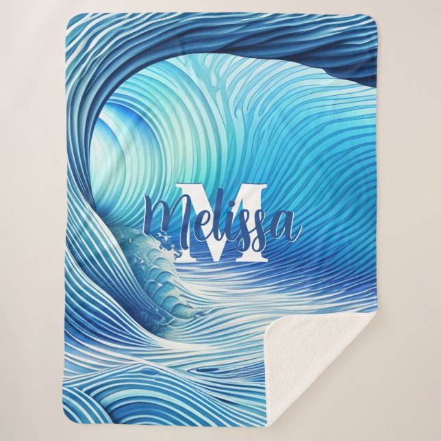 Manta Sherpa La belleza de las olas monogramadas (Anverso)