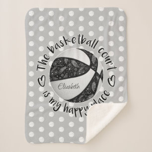 Manta Sherpa la cancha de baloncesto de boho blanco negro mi lu