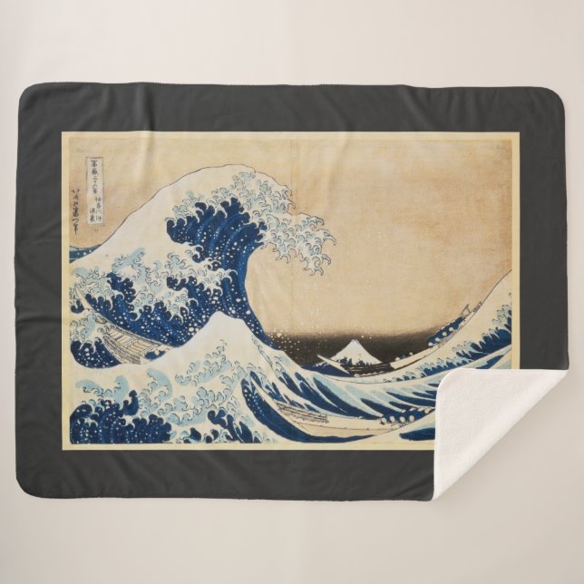 Manta Sherpa La gran ola de Kanagawa por Hokusai (Anverso (horizontal))