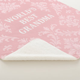 Manta Sherpa La Mejor Abuela del Mundo en Rosa y Blanco Damask