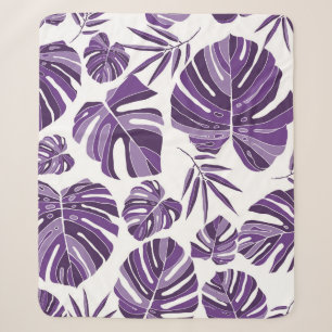 Manta Sherpa La monstera violeta tropical deja un patrón sin fi