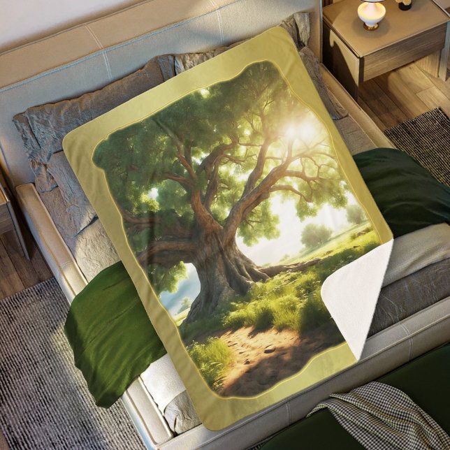 Manta Sherpa La naturaleza del árbol verde Sherpa Blanket (Sherpa blanket with a summer image of an old tree with sun filtering through the leaves)