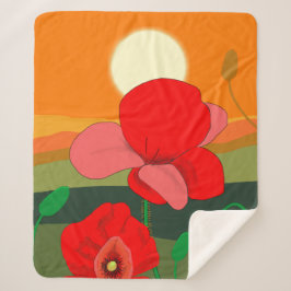 Manta Sherpa La pradera de amapola al atardecer