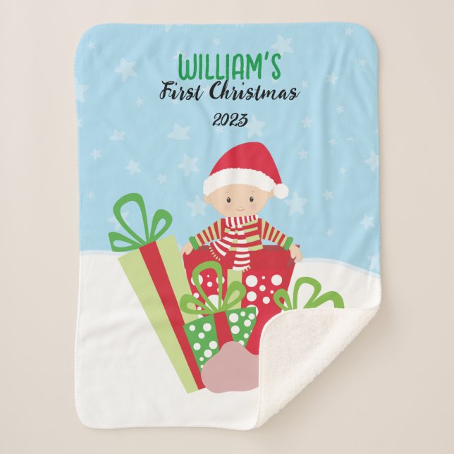 Manta Sherpa La primera Navidad del bebé 🎄 (Anverso)
