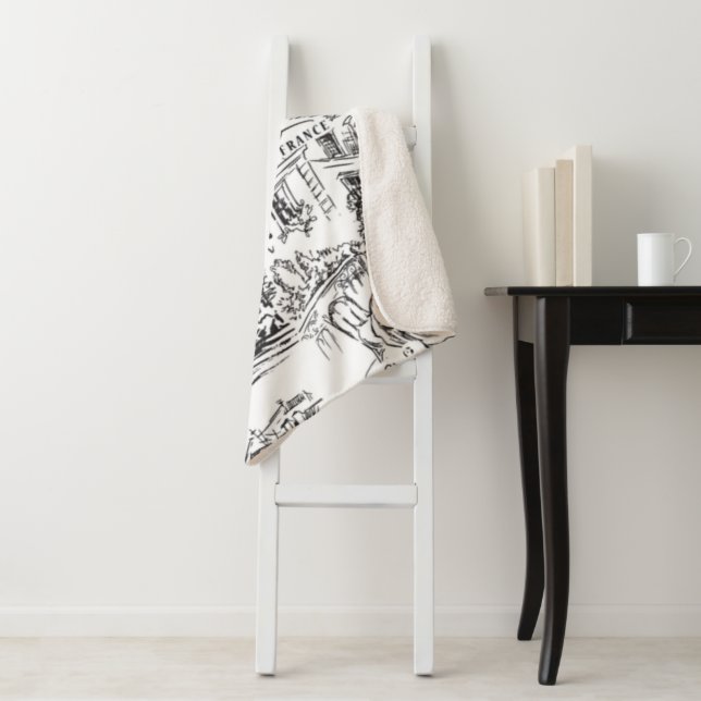 Manta Sherpa La tela Eiffel de París blanco y negro (In situ)