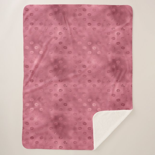 Manta Sherpa Labios glitzy rosados (Anverso)