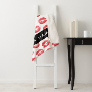 Manta Sherpa Labios rojos, besos, pintalabios, tu nombre, perso