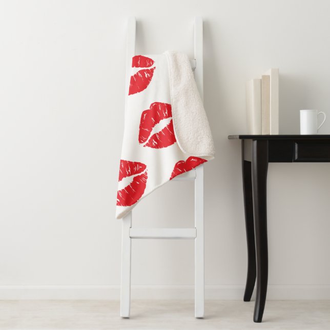 Manta Sherpa Labios Rojos, Labios Rojos, Beso, Patrón De Labios (In situ)