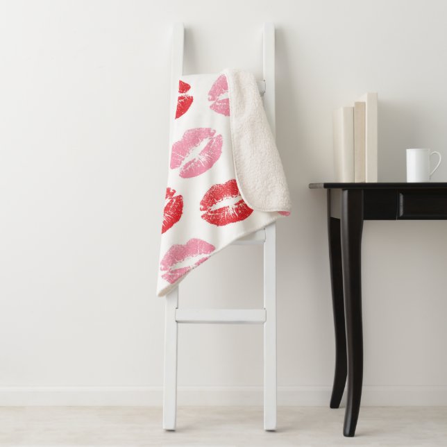 Manta Sherpa Labios rojos y rosados, patrón de labios, labios,  (In situ)