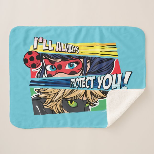 Manta Sherpa Ladybug milagroso y Cat Noir siempre te protegen (Anverso (horizontal))