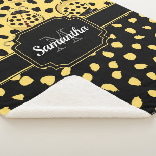 Manta Sherpa Ladybugs amarillos