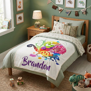 Manta Sherpa Lagarto floral colorido personalizado
