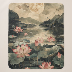 Manta Sherpa Lago Lotus iluminado por la luna (1)
