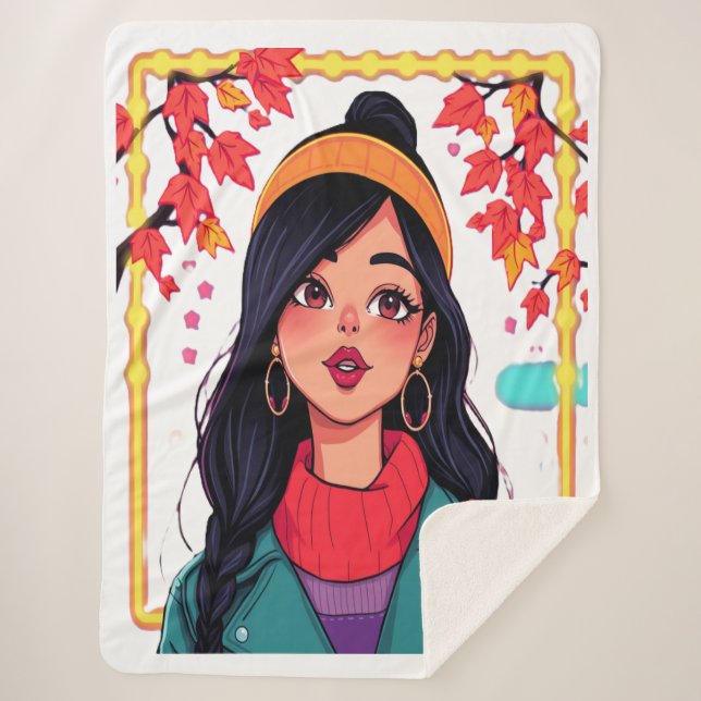 Manta Sherpa Large Cozy Autumn Girl Fleece Blanket – Oversized  (Anverso)