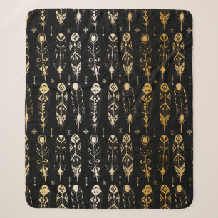 Manta Sherpa Las plumas de oro texturadas al estilo tribal. Sin