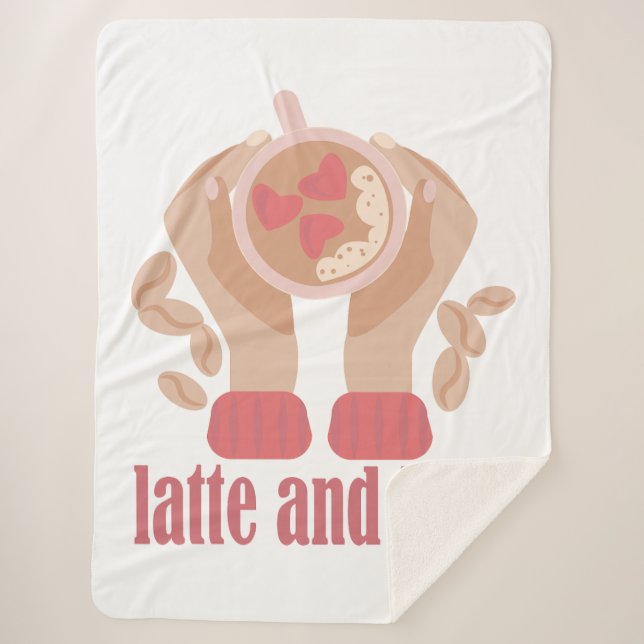 Manta Sherpa Latte y taza de amor, manos y cita de café (Anverso)