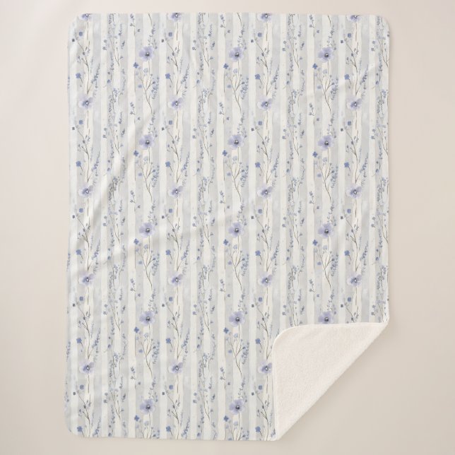 Manta Sherpa Lavanda bonito Tiras Florales Blancas Ducha Bridal (Anverso)
