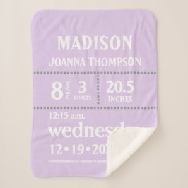 Manta Sherpa Lavender Cute Baby Stats invitación